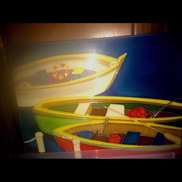 New Enamel Boating Scene Wall Hanging 11” x 14”